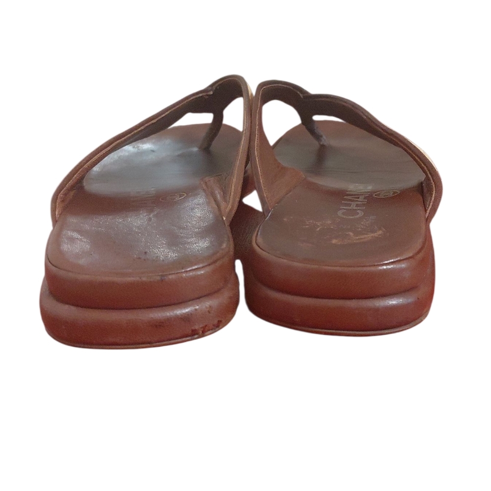 CHANEL Woven Straw And Brown Leather Thong Sandals Women's Size 6 - Picture 6 of 11